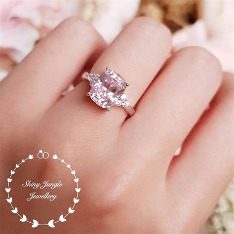 Pink Diamond Ring 3 Stone Style Engagement Ring 3 Carats Cushion Cut