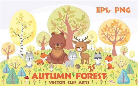 Autumn Forest Cute Animals And Plants By Olga Belova