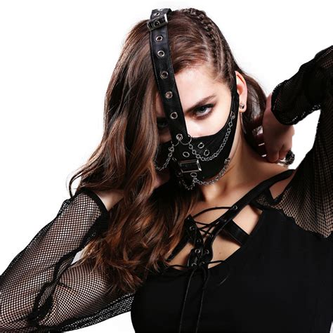 brand devil fashion women gothic styllish cosplay leather mask high grade metal chain mask