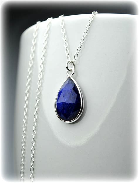 Genuine Sapphire Necklace Sterling Silver Chain September Etsy