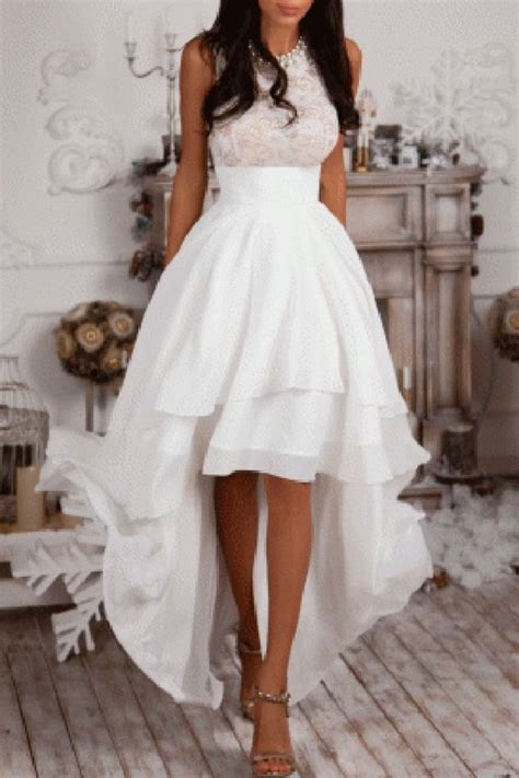 Sleeveless High Low White Prom Dresshomecoming Dressparty Dresses On