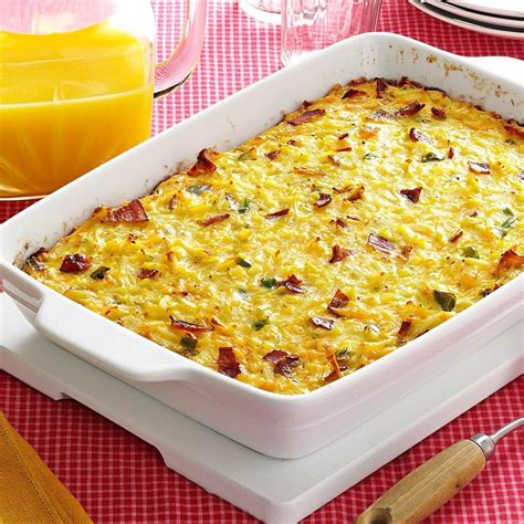 Saute and add your protein +veggies on top of the potatoes and drizzle on your egg mixture. Cheesy Hash Brown Egg Casserole with Bacon Recipe | Taste ...