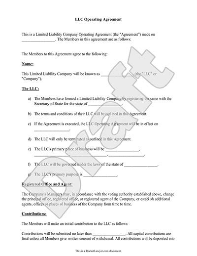 You make changes to fit your needs and add description of your business. LLC Operating Agreement - Sample & Template