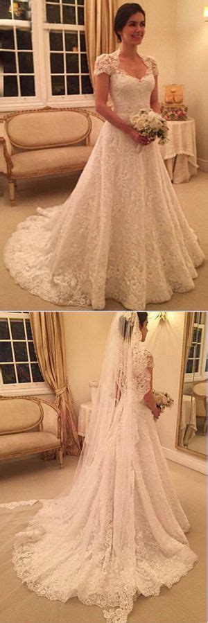 Delicate Short Sleeves Scoop Long Lace Wedding Dress With Illusion Back