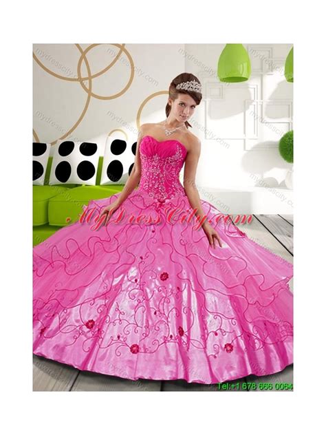 2015 Designer Hot Pink Ball Gown Quinceanera Dresses With Appliques