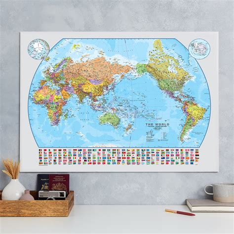 World Pacific Centered Wall Map Fully Laminated Political Etsy