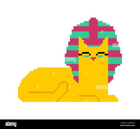 Egipto Sphynx Gato Pixel Art Pixelated Egipto Mascota Ilustración