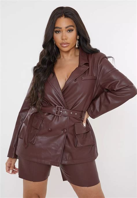 Missguided Chocolate Co Ord Faux Leather Tailored Blazer