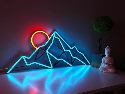 Mountain Neon Wall Art Landscape Neon Sign Neon Art Mountain Etsy Canada