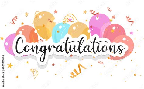 Congratulations Banner Template With Balloons And Confetti Stock Vector