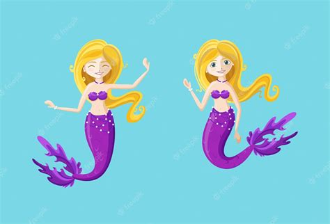 Conjunto Con Sirenas En Estilo De Dibujos Animados Lindo Hermosa Sirena