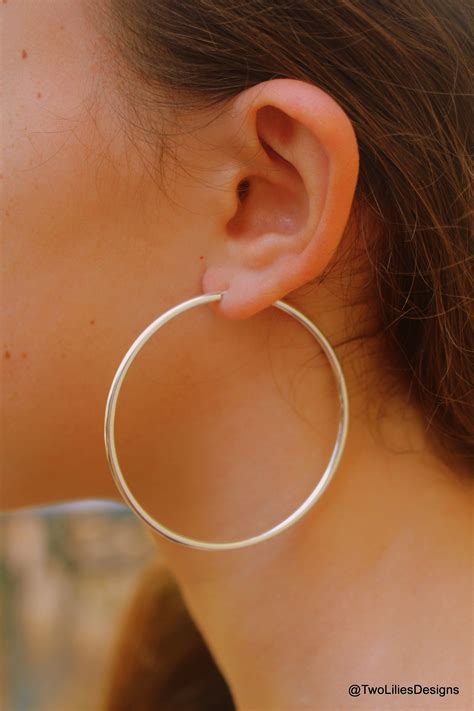 Mm Large Sterling Silver Hoop Earrings Simple Thick Etsy In