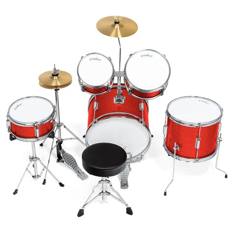 5 Piece Junior Drum Set With Brass Cymbals Children Kid Starter Kit