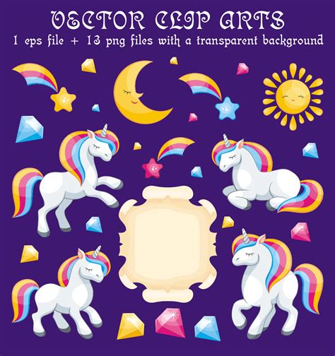 Magical Unicorns Vector Clip Arts On Yellow Images Creative Store