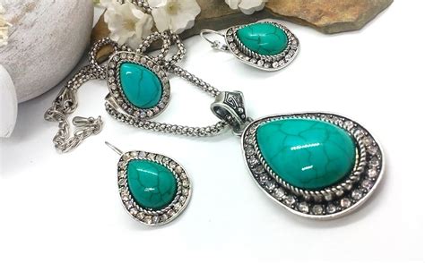 Turquoise Jewelry Set Turquoise Necklace Turquoise Earrings Etsy