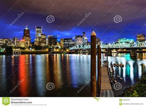 Portland Skyline At Dusk Editorial Stock Image Image Of River 94826124