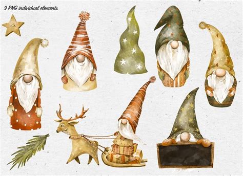 Christmas Gnomes Nordic Clipart Holiday Clipart Scandinavian Etsy