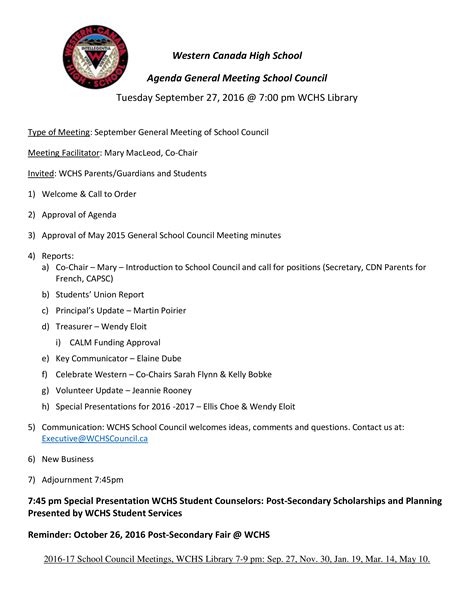 High School General Agenda Meeting Templates At