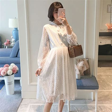 1026 Sweet White Lace Maternity Dress 2019 Spring Summer Fashion Clothes For Pregnant Women