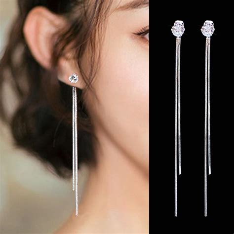 Long Drop Earrings New Fashion Dangle Hanging Rhinestone Ear Line