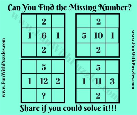 Math Brain Teaser For Children With Answer Missing Number Puzzle