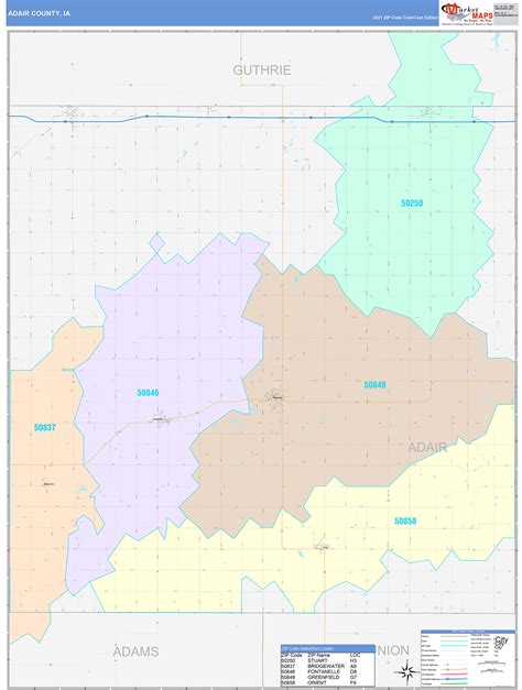 Adair County Ia Wall Map Color Cast Style By Marketmaps