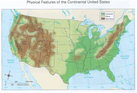 Map Of The United States With Geographical Features