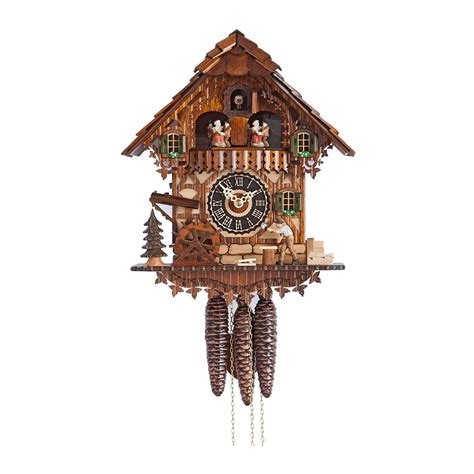 Chalet 1 Day Musical Cuckoo Clock With Moving Wood Chopper Mill Wheel