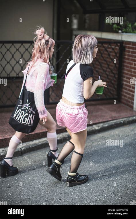 Japanese Girls With Pink Hair In The Shibuya District Tokyo Shibuya Is Famous For One Of The