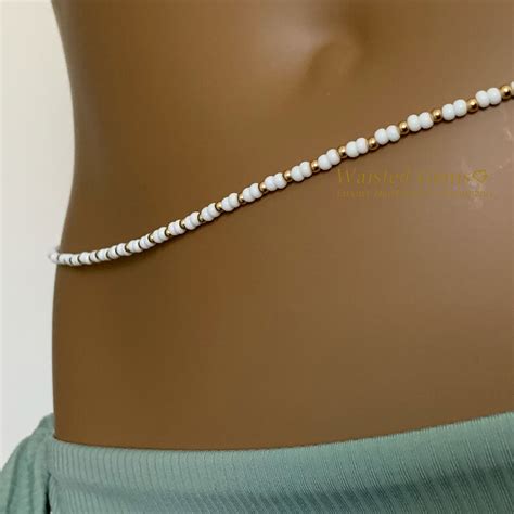 14k Gold And White Waist Beads Belly Chain Waistbeads W Etsy
