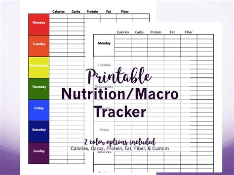 Printable Weekly Nutritionmacro Tracker In Rainbow Or Black And Etsy