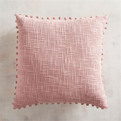 Basketweave Blush Pillow With Poms Blush Pillows Pink Pillows Pink