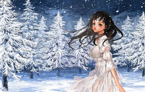 Winter Girl Snow Nature Tree Anime Art Couples Justminor