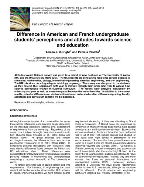 Pdf Difference In American And French Undergraduate Students
