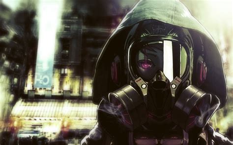 Download 1680x1050 Anime Girl Gas Mask Hoodie Purple