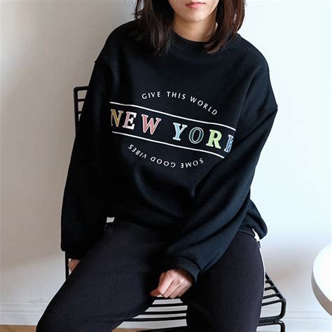 Black Letter Print Sweatshirt Women 2018 Autumn Winter Long Sleeve