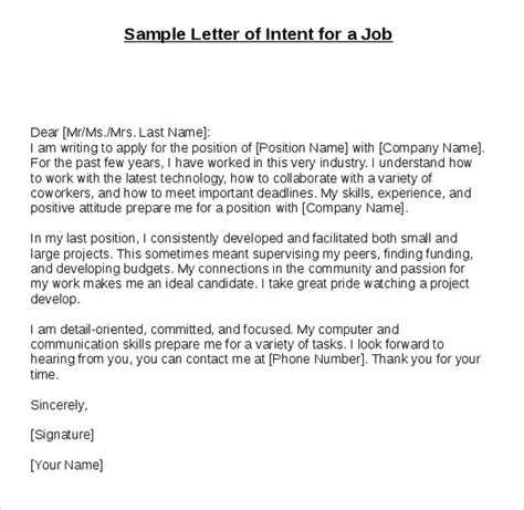 Sample Letter Of Intent For Teaching Job