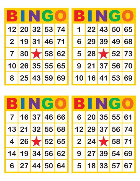 Bingo Cards 1000 Cards 4 Per Page Immediate Pdf Download Yellow