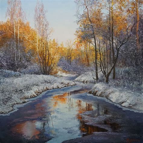 The First Snow Oil Painting By Evgeny Burmakin Artfinder