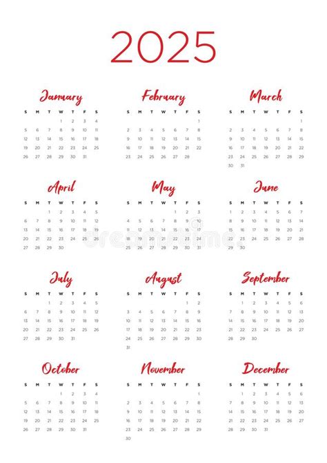Annual Calendar For 2025 Stock Vector Illustration Of Month 181167160