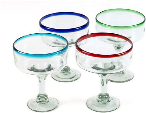 16 Oz Hand Blown Mexican Margarita Glasses Set Of 4 Mexican Glassware Assorted