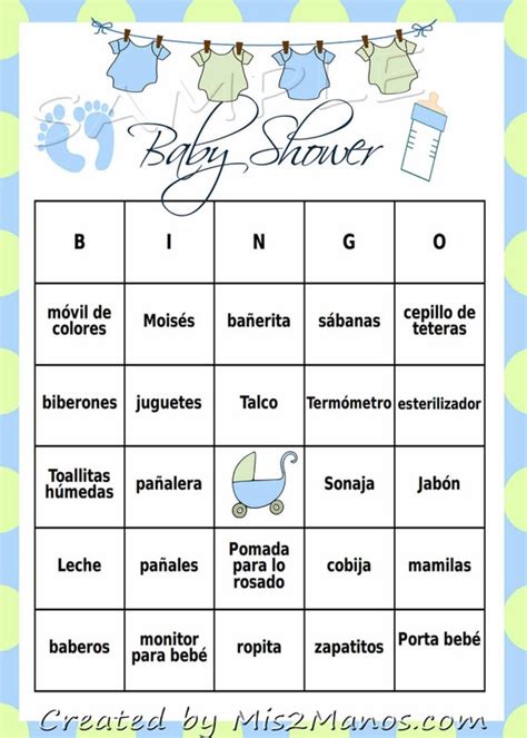 Baby Shower Bingo Game Blue And Green Clothes Line Loteria
