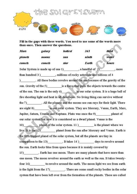 The Solar System The Sun Worksheet Answers