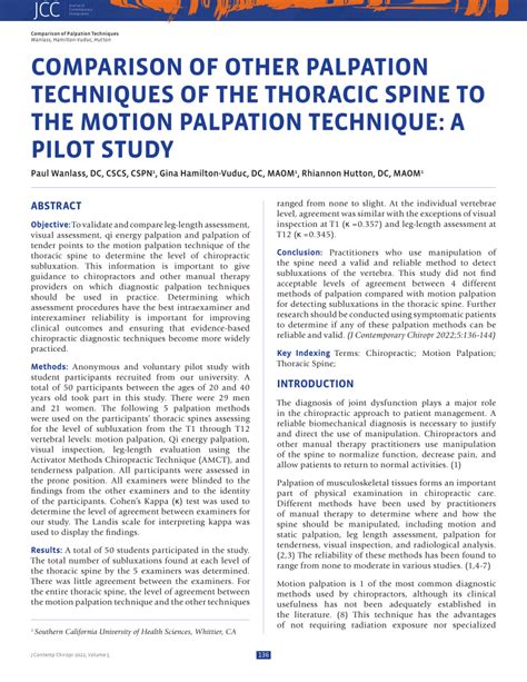 PDF COMPARISON OF OTHER PALPATION TECHNIQUES OF THE THORACIC SPINE TO