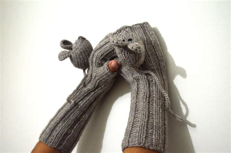 Mice Knit Gloves Hand Puppet Fingerless Touch Screen Gloves Mens