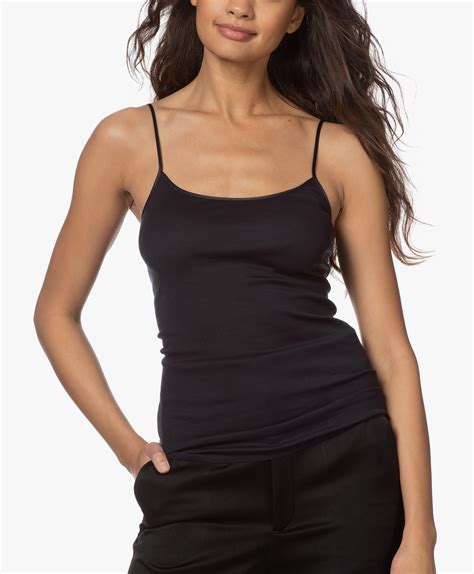 Hanro Cotton Seamless R Neck Spaghetti Strap Top Black Spaghetti