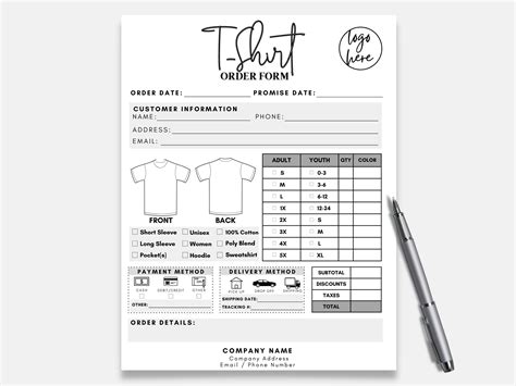 Tshirt Order Form Shirt Order Form Template T Shirt Order Form