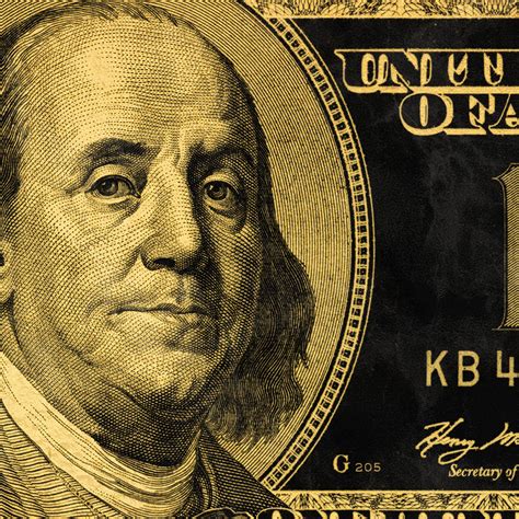 Gold Ben Franklin 100 Dollar Bill Money Canvas Wall Art
