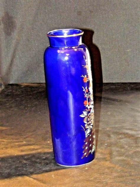 Interpur Oriental Vase Cobalt Blue With Peacocks Gold AA19 1459 Vintage