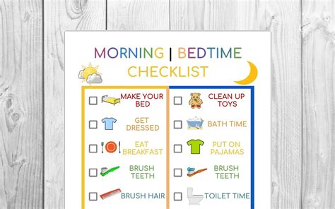 Kids Morningbedtime Checklist Printable Chore Chart Kid Etsy Uk